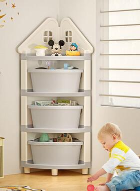 儿童玩具收纳置物AWI架地靠墙转角纳柜收落多层具书本架杂物储物