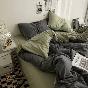 日式双拼床单枕套被套床上用品四件套床笠床罩被罩学生宿舍三件套