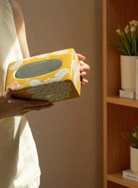 中下国巾风餐巾花纸盒陶瓷创意抽纸盒新中式客厅摆件手绘釉T050QH