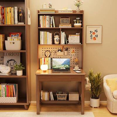 成人桌洞写字台洞板家用卧SIX室学生书桌脑书架一体桌带实木小电