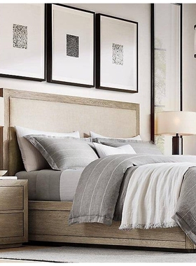 RH美式乡村复古实木斗柜法式简约轻奢灰橡木边柜卧室储物抽屉柜子