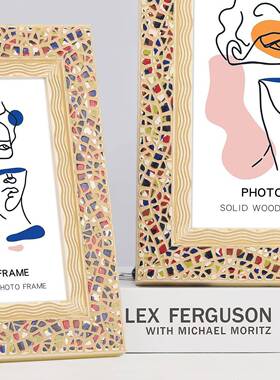 现代纹木简约儿竖童彩色长方形艺术实EEJ木桌面客厅横相框