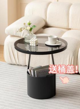 奶油风OVN轻奢沙简发几约茶角几现代岩板小圆桌卧室床边头柜玻璃