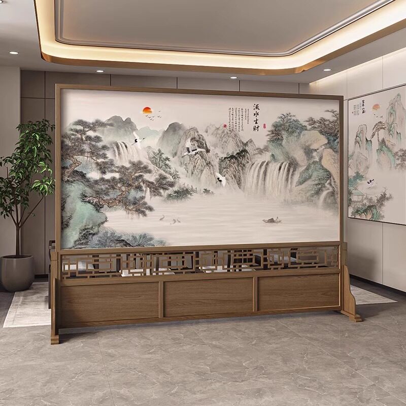 中式实木山水隔断屏风
