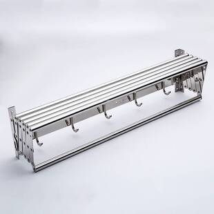 304不锈钢伸缩毛巾架厕所卫生间带挂钩架酒店晾衣阳台打孔毛巾架