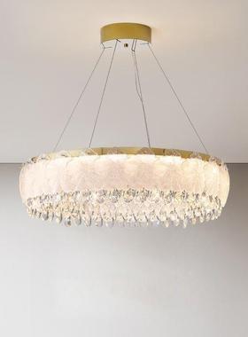 法式轻奢OVE水晶吊奶油风餐2灯简约现代厅玻璃客厅卧室灯025年灯