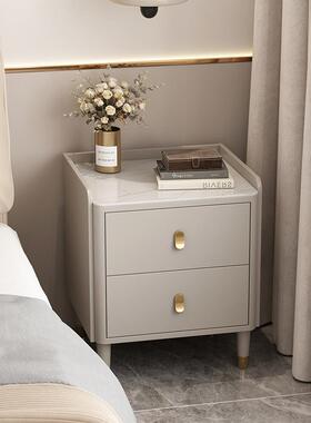轻奢岩板头床柜实木式极简迷你意窄边柜储物c柜小户型卧室收纳QEP