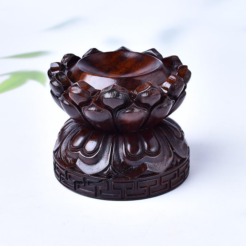 水晶球底座原实木双层旋转根雕树脂黑檀莲花葫芦水晶底托球形摆件