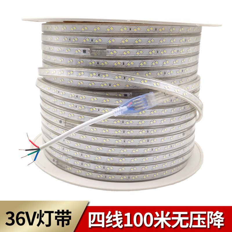 36V灯带2835斜双排120灯斜三排180灯单头通电100米隧道造船厂照明