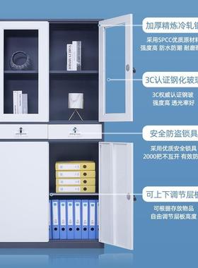 钢RDM制对门文件开柜铁皮门柜办公室文储物柜窄柜子玻璃柜带件锁