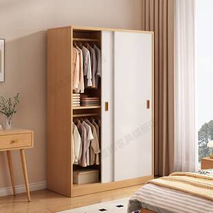 全实木儿童衣柜推拉门家用卧室原木小户型木制男孩女孩宝宝小衣橱