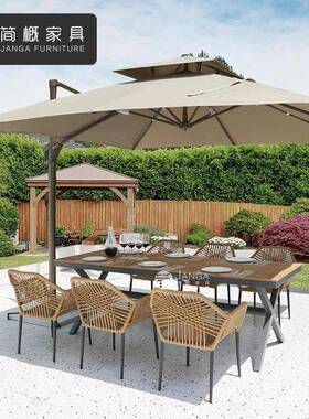 户外木别墅花园桌椅组休合露天庭10-14-24院防水防藤晒塑桌椅套装