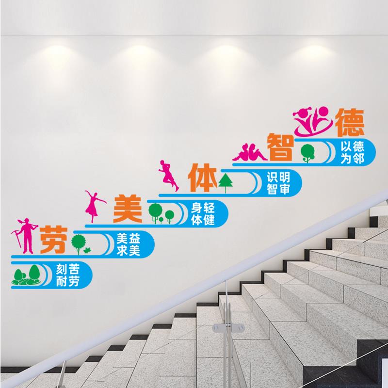 文布德HYuwwulr智体美劳楼梯明国学文化墙贴小学校走廊上下饰楼梯
