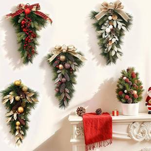 挂2256026新款圣诞节室内装饰场布景置倒挂树门圣诞氛节围布置装