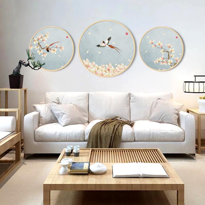新式圆形花鸟装饰头画FXZS2019客厅壁背景组合挂画茶室玄中关画卧