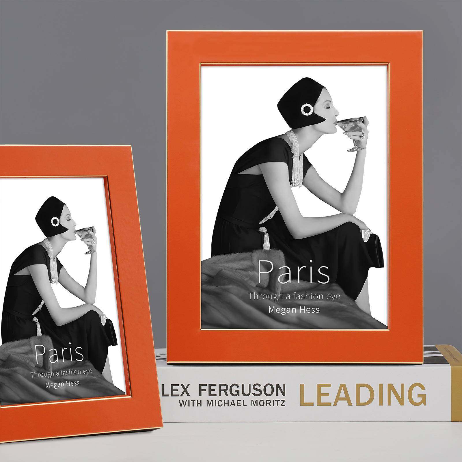 大利简轻奢橙色实相框约现代客厅摆台木家居创意精美001S质意感