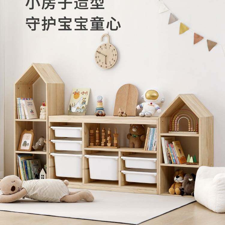 儿童玩具收纳柜实木小孩汽车用品绘本书架置物架二合一宝宝收纳柜