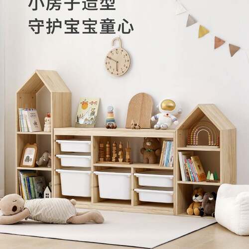 儿童玩具收纳柜实木小孩汽车用品绘本书架置物架二合一宝宝收纳柜