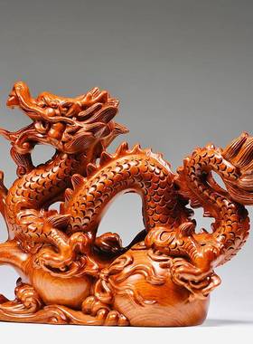 龙摆件花梨实木刻十二生肖木头78651591龙客厅柜玄关视电装雕饰送