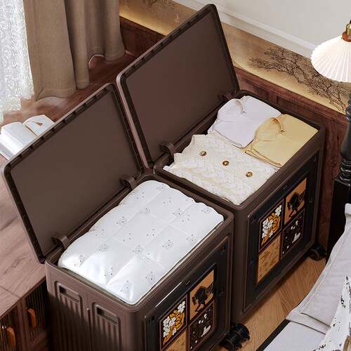 中古风收纳箱616中古折叠大容量家用衣服纳柜玩具杂物收被带轮可