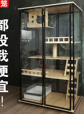 透猫屋明豪室华猫别墅家KVR用猫笼子实木猫咪内猫柜全玻璃猫景房