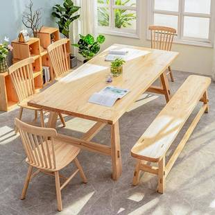 小清新原木风实木wyy20250板餐桌风椅组合用家极简大吃饭桌网红长