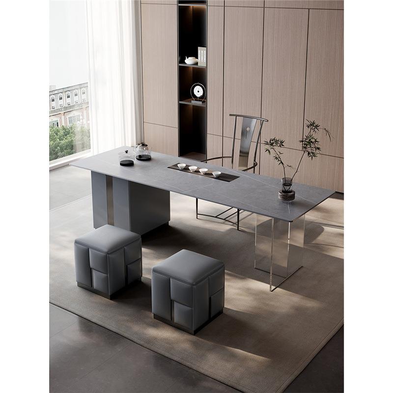 意式轻奢岩板茶桌椅组合现代简约别墅家用办公室岩板亚克力大茶台