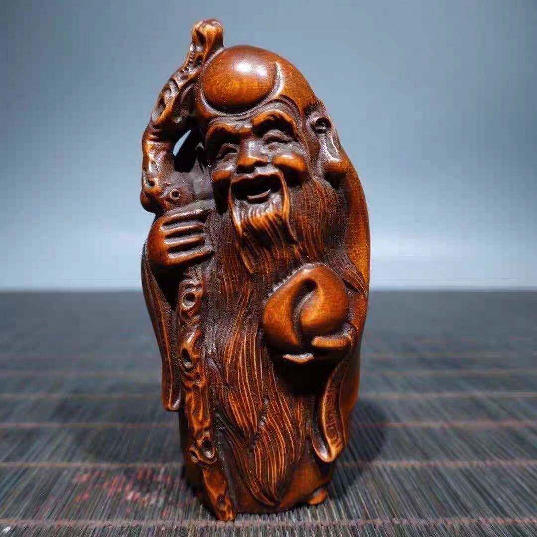 天然黄杨木雕寿星公手把件文玩人物神像茶宠送长辈家居装饰小摆件