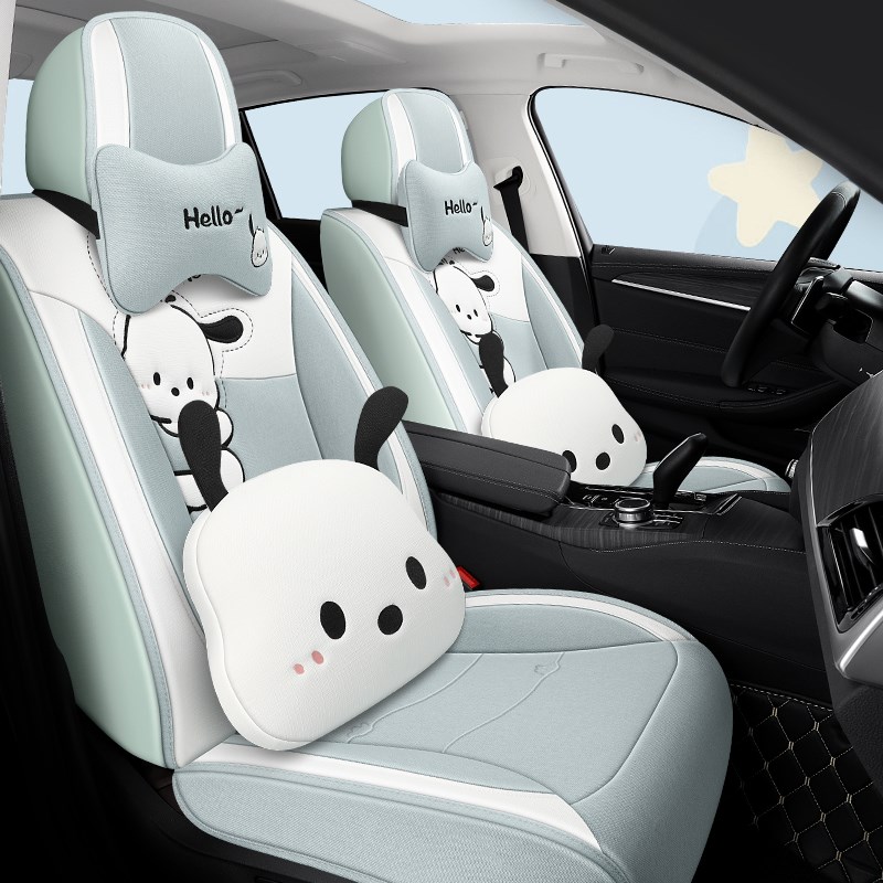 汽车坐垫冬季四季通用亚麻座全包围棉麻布艺座垫卡通座椅