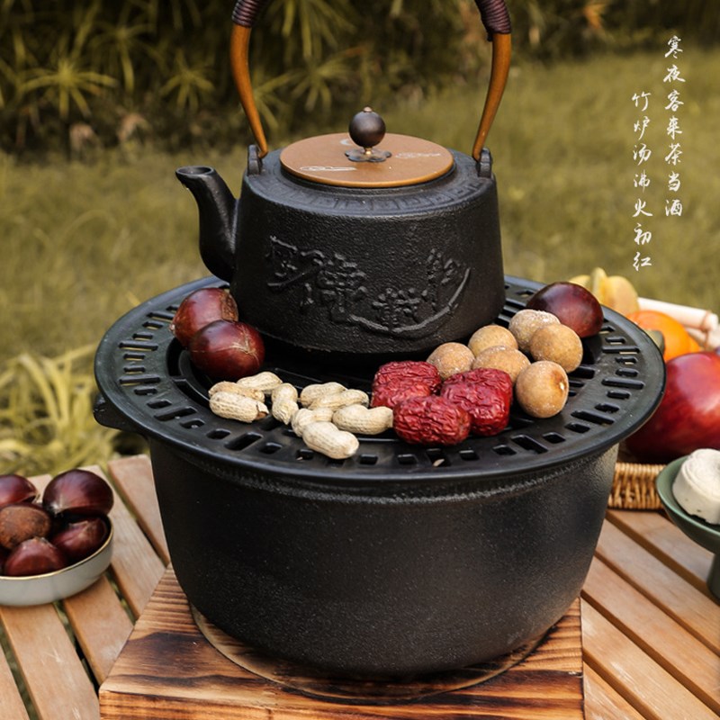 围炉煮茶铸铁烧烤架便携式取暖烧烤炉加厚烧炭烤火炉冬天炭炉子