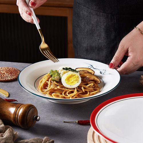 家用陶瓷餐盘菜盘炒饭拌面圆形盘子创意凉拉面盘小吃盘沙拉盘定制