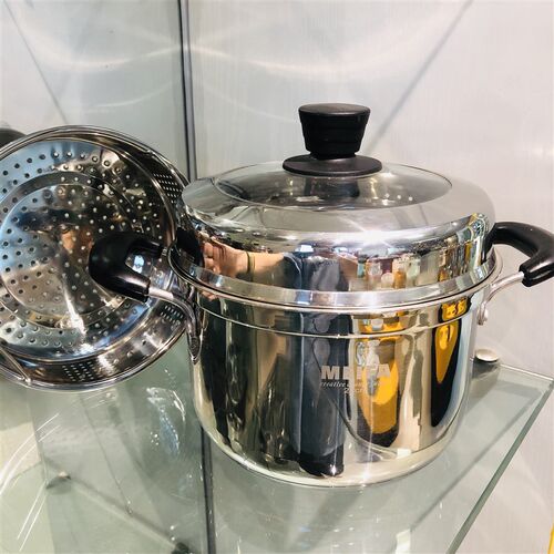 不锈钢加厚复合底汤锅胶把隔热燃气通用脱糖蒸饭锅22/24/26/28cm