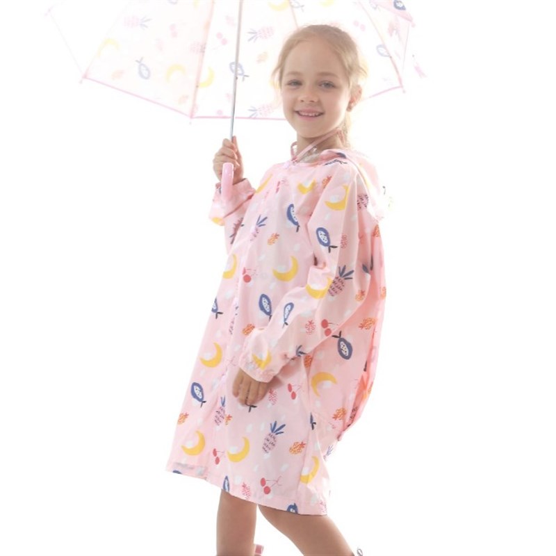 卡通花纹菠萝男女儿童雨衣雨披猫头鹰书包位防水拉链松紧雨衣