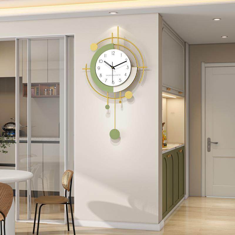奶油创厅意客厅风家用挂钟现代简约UXP装表饰时钟免打孔餐静音钟