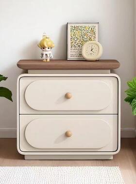 款奶油室实木现代简床头柜轻奢小型新卧JJW皮质约家用床边柜收纳
