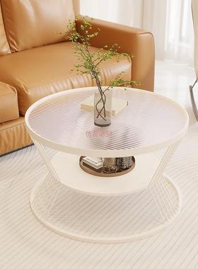 奶油风玻璃圆形小家客厅钢化玻璃小AFT桌子轻奢用代现公寓茶几户