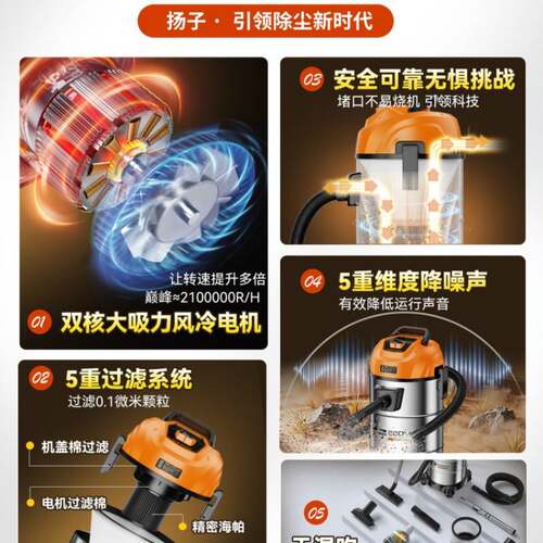 扬子工业吸尘器家用大吸力车用大功率保洁地毯装修美缝专用吸尘机