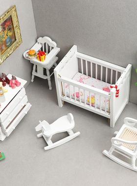 1:12娃屋娃llhouose迷你家具白色儿童d房套装无品牌/小床摇椅摇马
