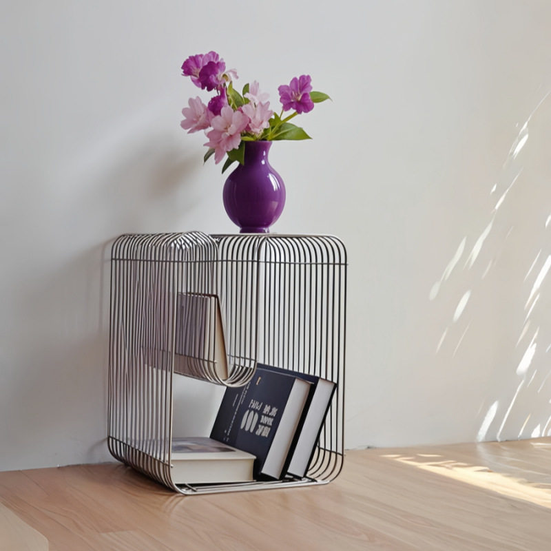 设计师不锈钢边几创意置物架杂志架客厅沙发边桌多功能小茶几收纳