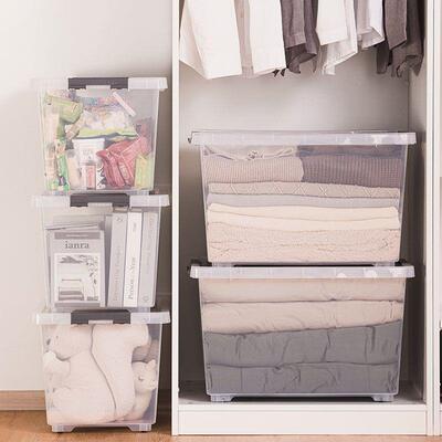 茶花收纳箱大容量厚透明超玩箱带具152003-5滚轮透子把手气家用车