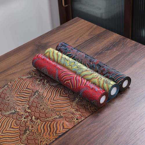 中式云锦茶席花云水纹织大号茶席提空陈间设桌CMR旗茶室锦桌布