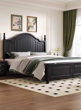 美式实木床黑色1.8米双人床现简约629代轻奢复古法式奶婚风油储物