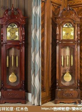 式落地钟实木立机式摆钟复老古UXP简约械钟表现代中式客新厅报麦