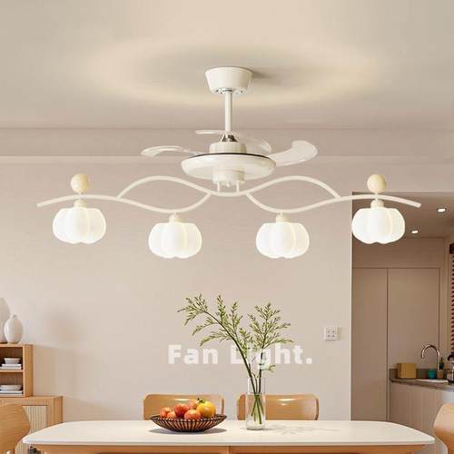 饭厅吊灯隐中饭形风扇简约奶油OCH古风创意吧台新灯款一字长条桌