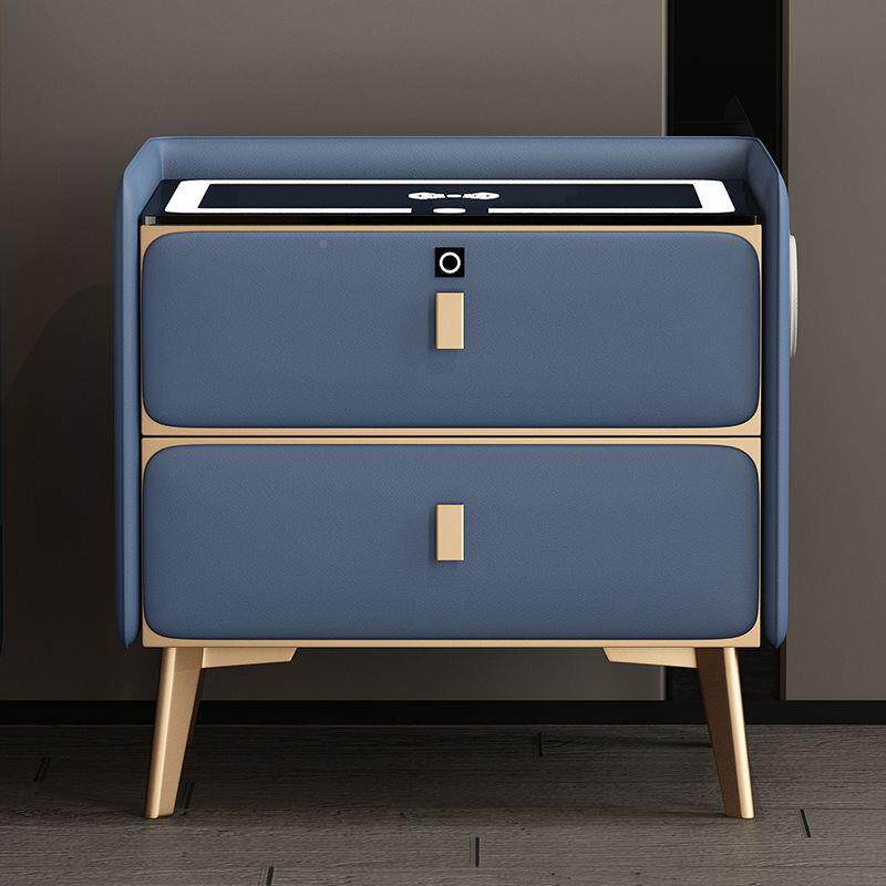 智能指实木床多柜头柜简约轻VQV奢无线充电带音响纹锁岩功能床边