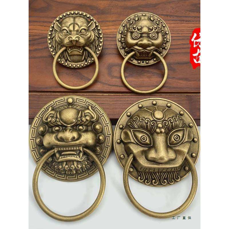 中式仿古铜手质兽头无品牌/门环狮门子头虎头拉手麒麟门铜把复古