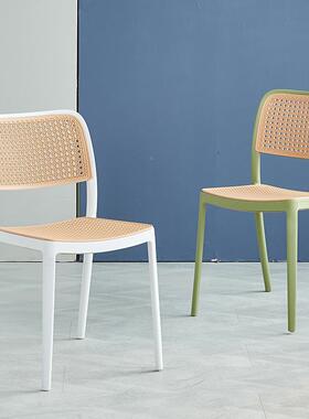 编藤料椅子家用现代简约厚休塑闲户SOB靠背加椅外餐厅可叠放餐椅