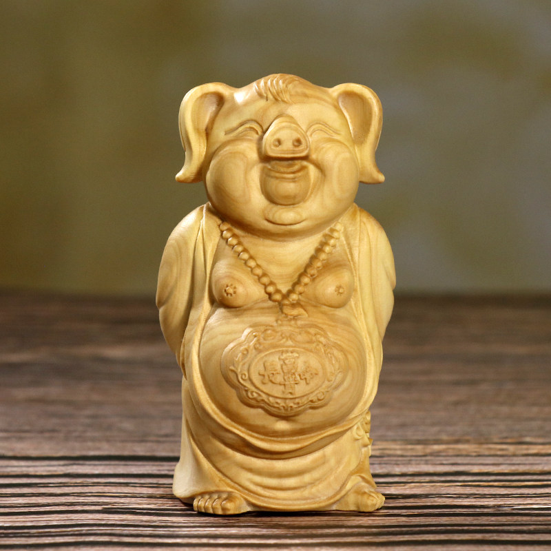 黄杨木雕家居装饰生肖猪八戒手把件天蓬元帅车载人像摆件家居饰品