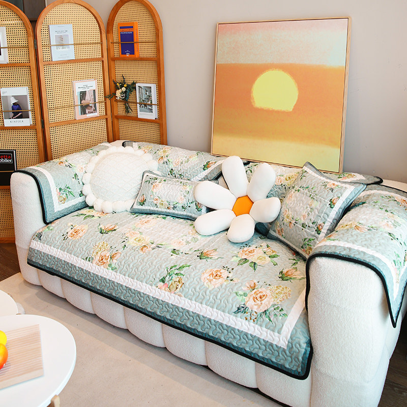 敏顺田园花卉沙发垫子四季通用防滑耐磨防猫抓复古沙发套罩盖布巾