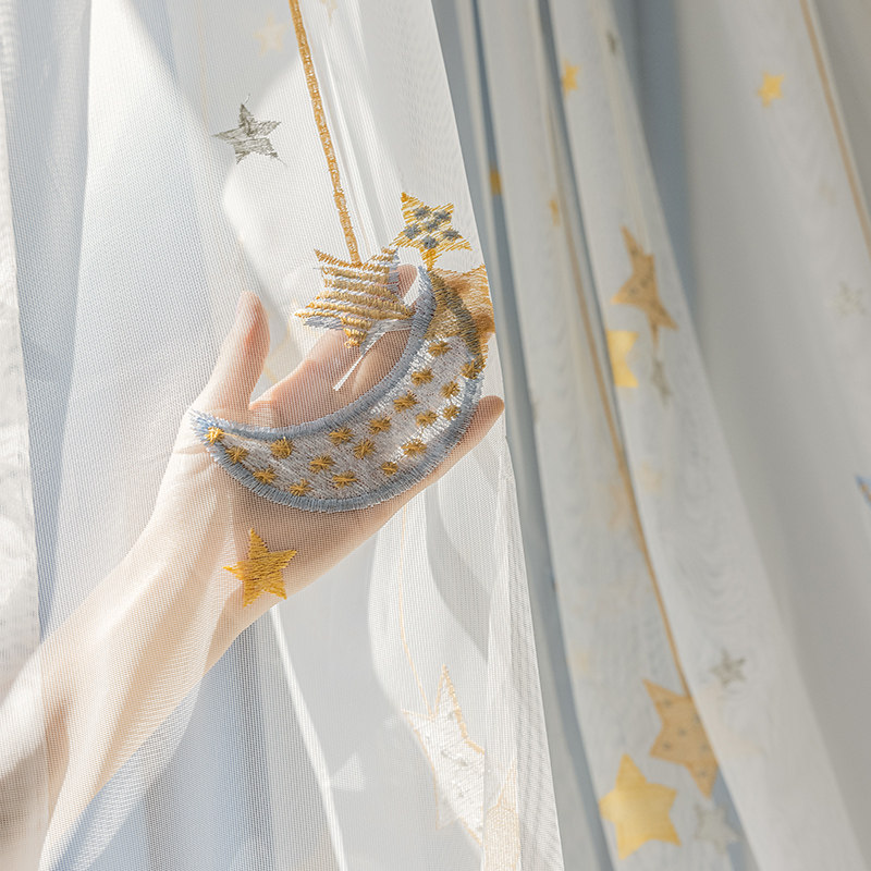 绍兴柯桥蓝色窗帘2022年新款儿童房遮光女孩房间纱帘男孩卧室双层